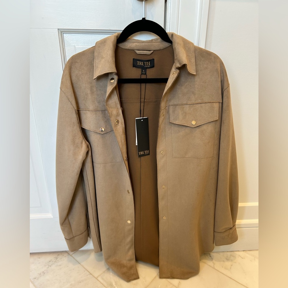 TRUTH Taupe Button-Front Shacket